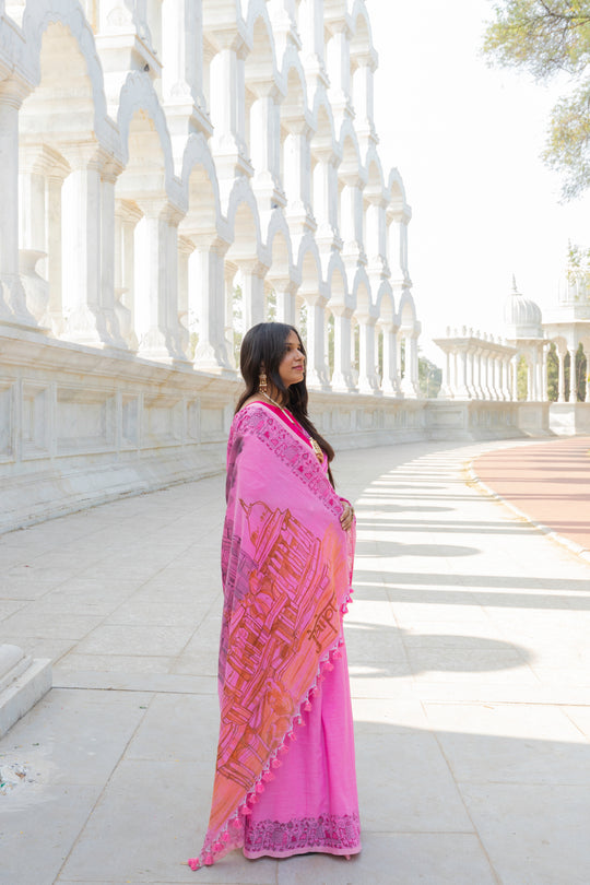 My City, My Saree - Jaipur : Designer Hand Painted Cotton Saree