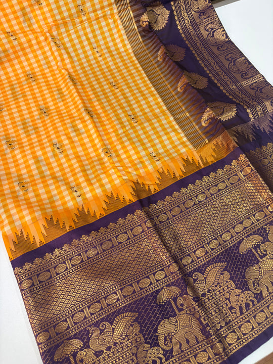 One Saree One Story - Yellow Purple Gadwal Silk Saree