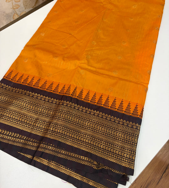 One Saree One Story - Golden Yellow & Brown Black Gadwal Silk Saree