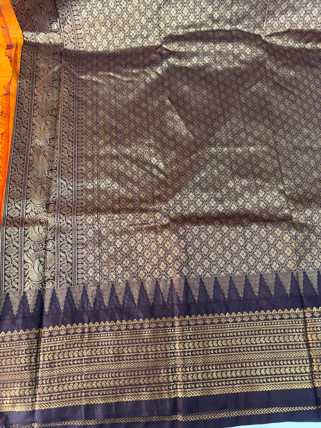 One Saree One Story - Golden Yellow & Brown Black Gadwal Silk Saree