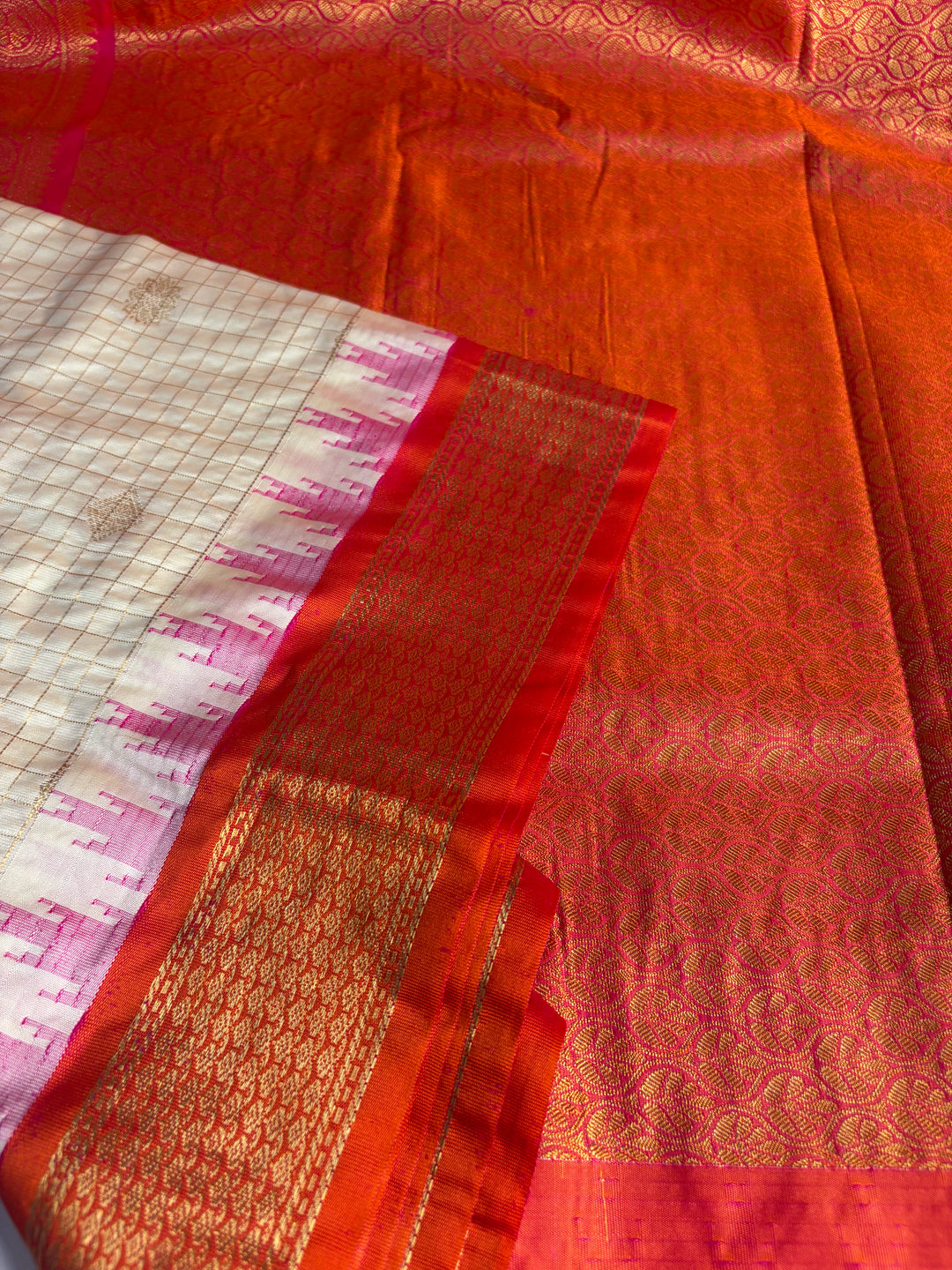 One Saree One Story - Cream & Pink Gadwal Saree