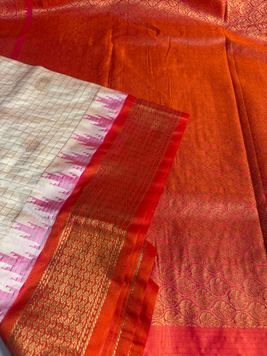 One Saree One Story - Cream & Pink Gadwal Saree