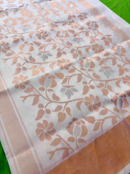 Hans Waala Safed - Handwoven White Jamdani Silk Saree