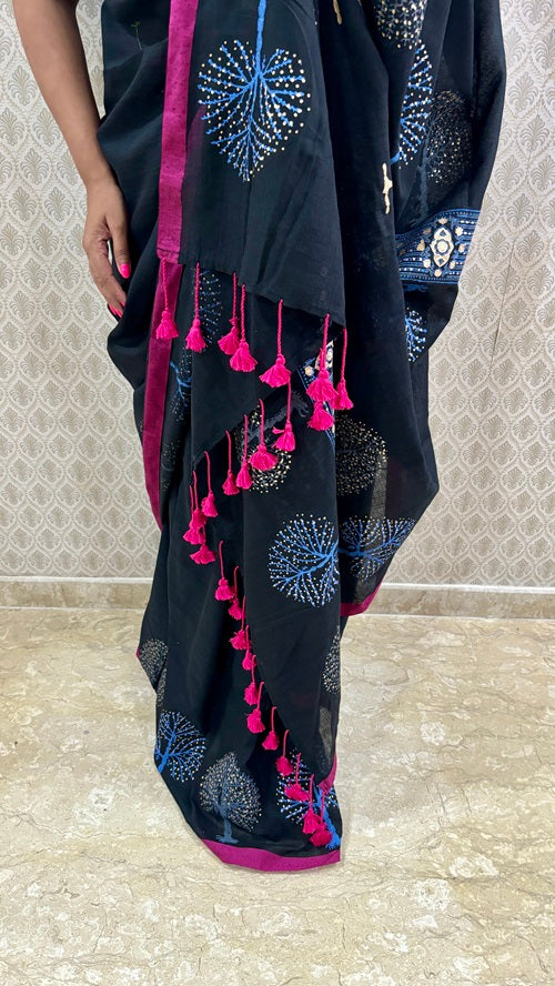Tree Of Life Handblock Cotton Saree