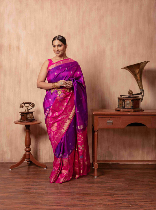 Sriya - Royal Purple Handwoven Uppada Jamdani Silk Saree