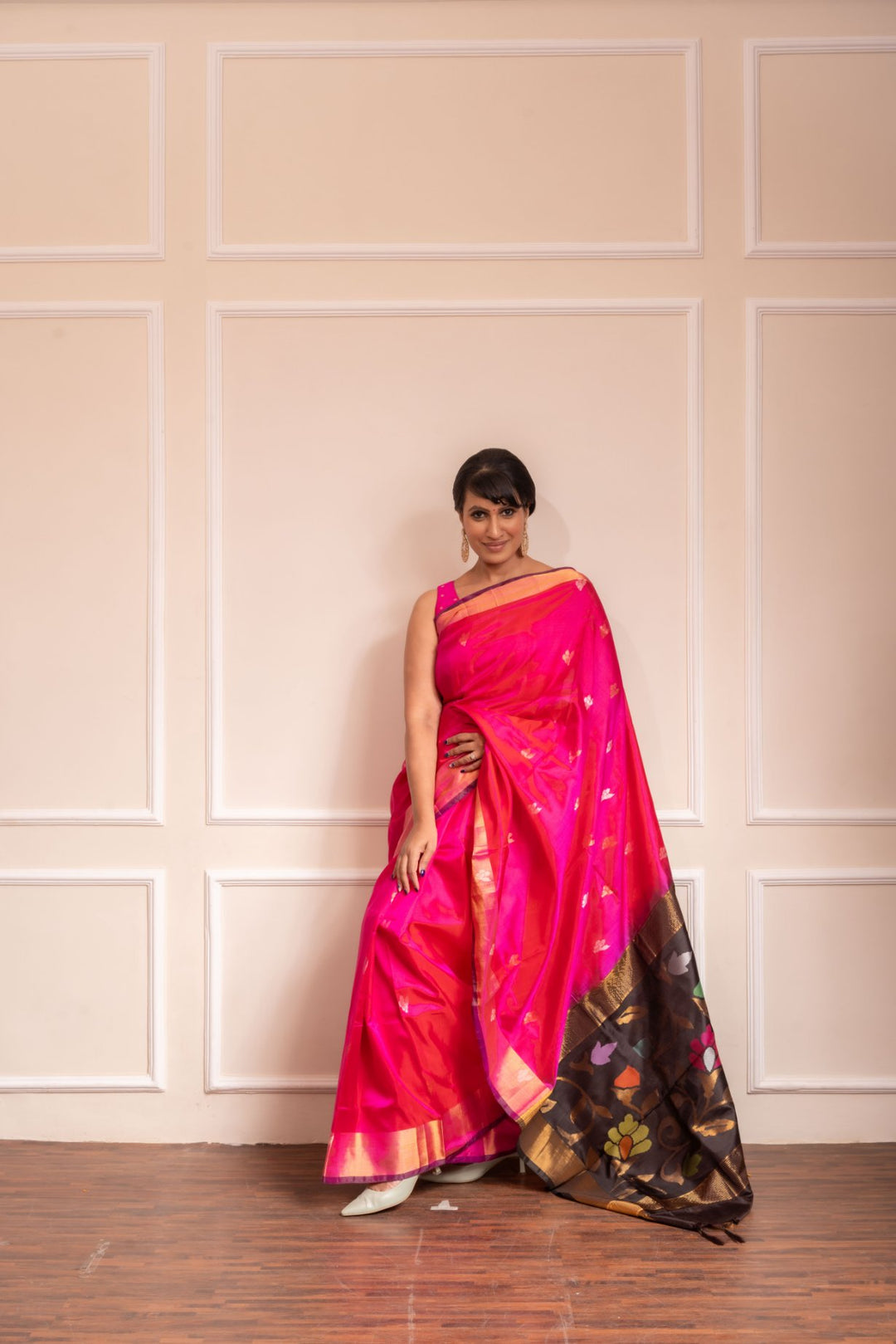 Samprada - Royal Rani Pink Handwoven Uppada Jamdani Silk