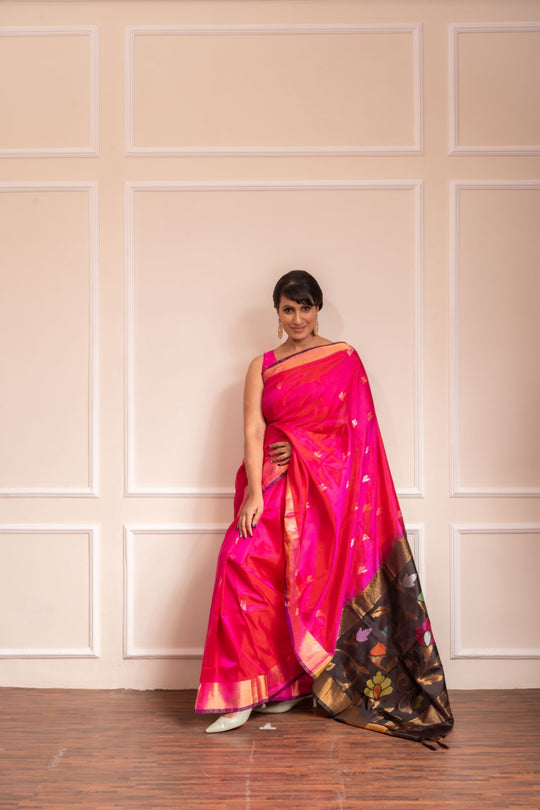 Samprada - Royal Rani Pink Handwoven Uppada Jamdani Silk