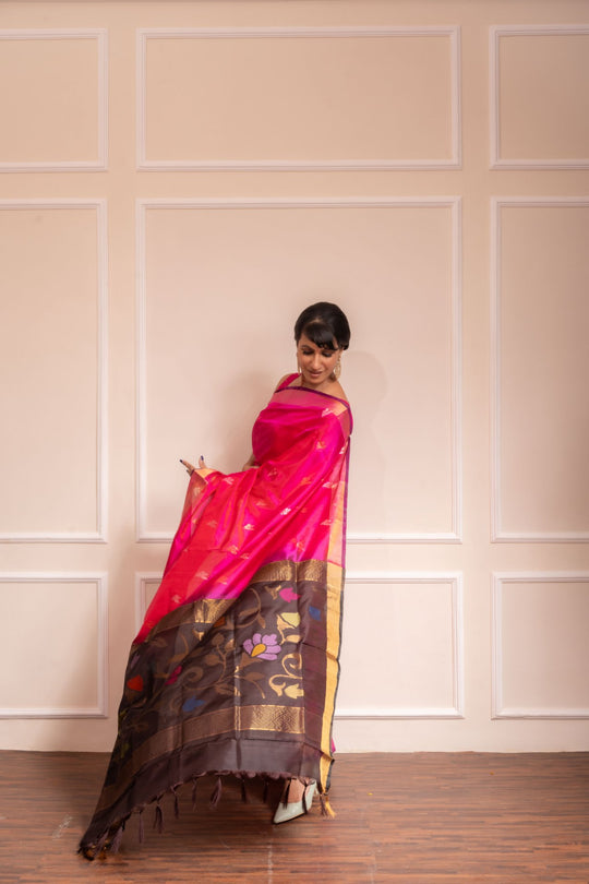 Samprada - Royal Rani Pink Handwoven Uppada Jamdani Silk