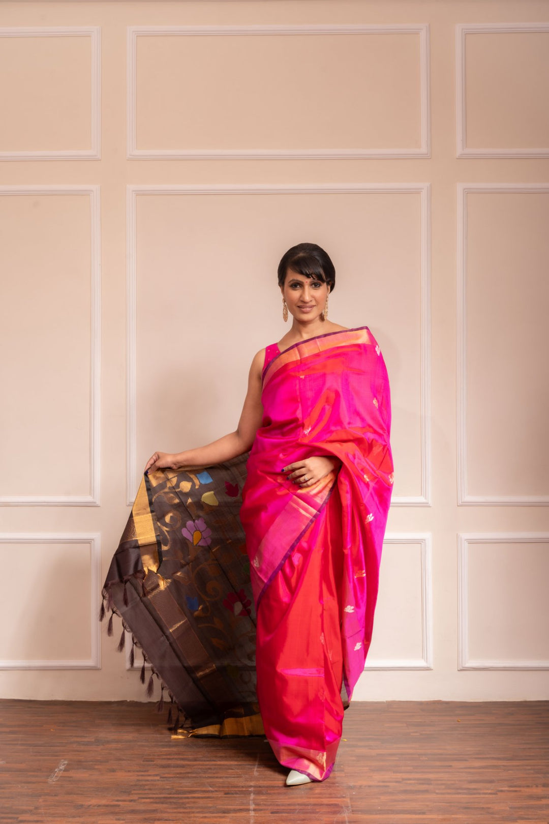 Samprada - Royal Rani Pink Handwoven Uppada Jamdani Silk