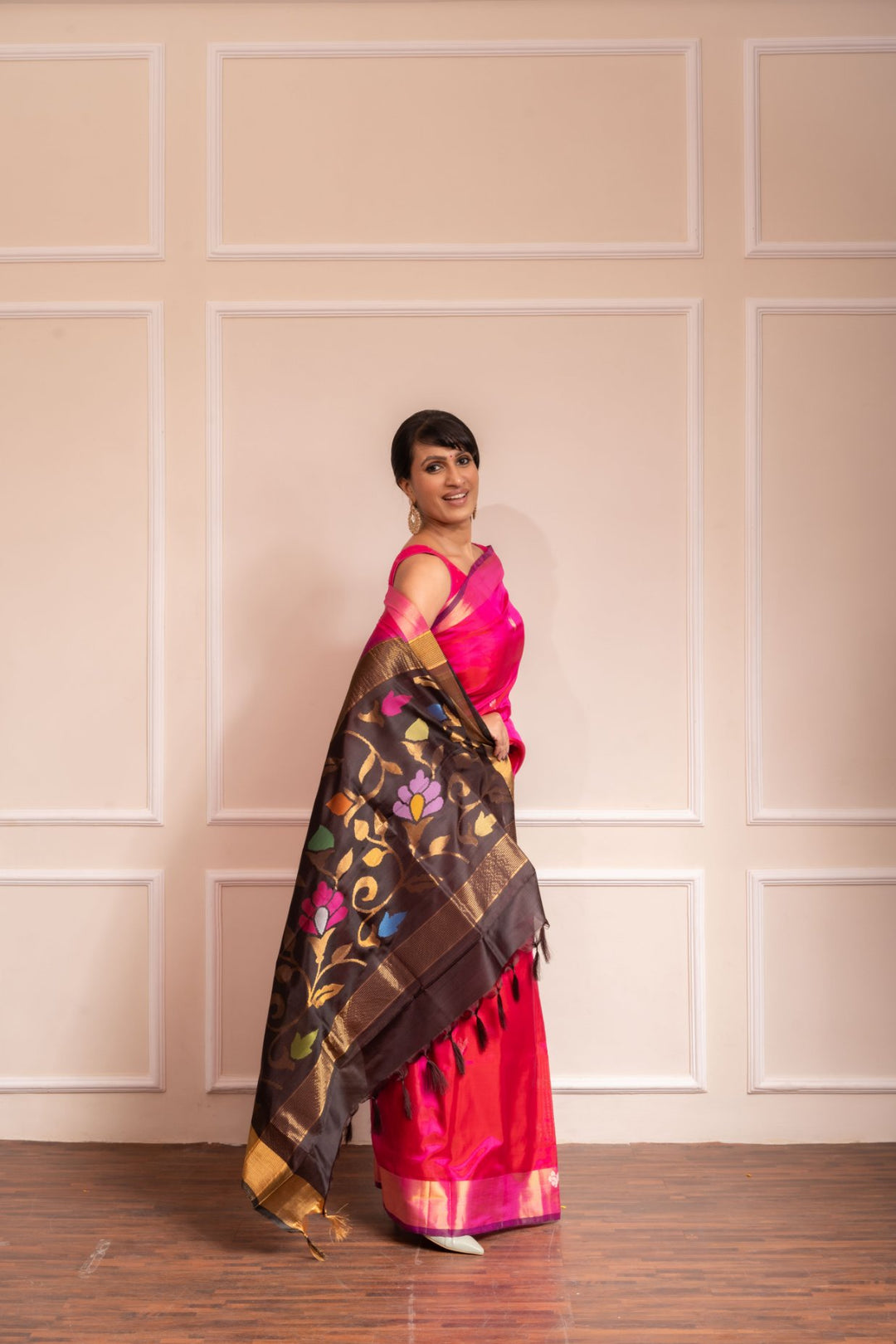 Samprada - Royal Rani Pink Handwoven Uppada Jamdani Silk