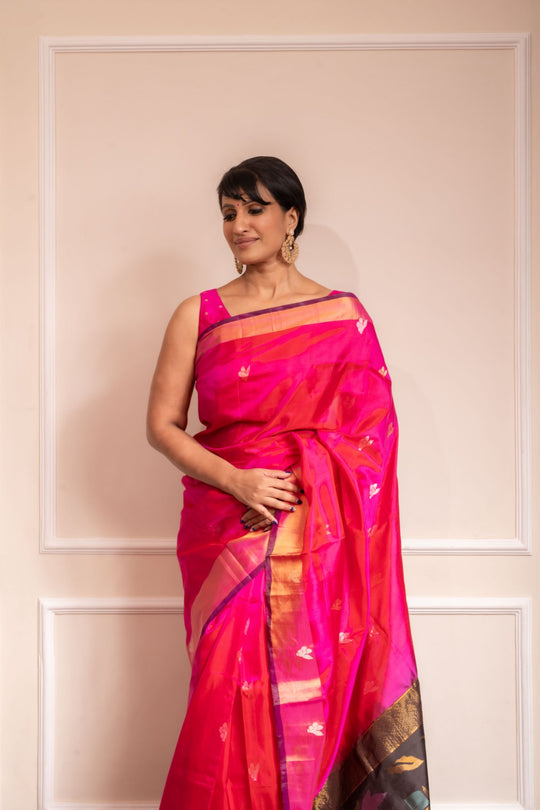 Samprada - Royal Rani Pink Handwoven Uppada Jamdani Silk