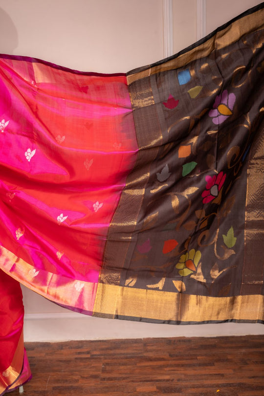 Samprada - Royal Rani Pink Handwoven Uppada Jamdani Silk
