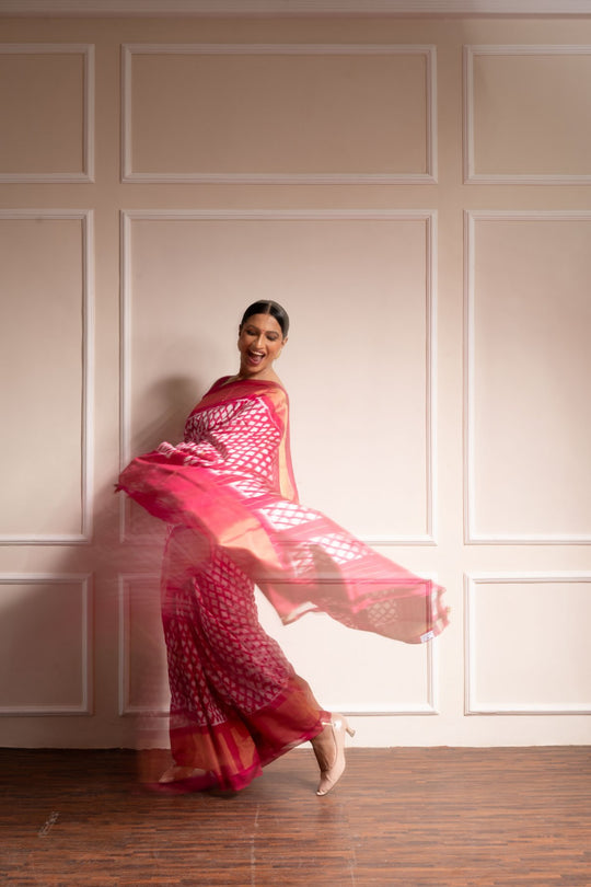 Playfully Pink - Handwoven Pochampally Silk Saree