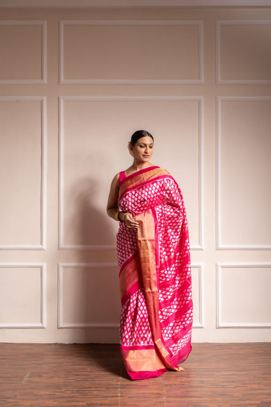 Playfully Pink - Handwoven Pochampally Silk Saree