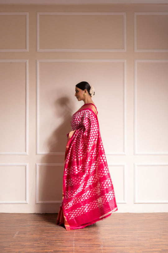 Playfully Pink - Handwoven Pochampally Silk Saree