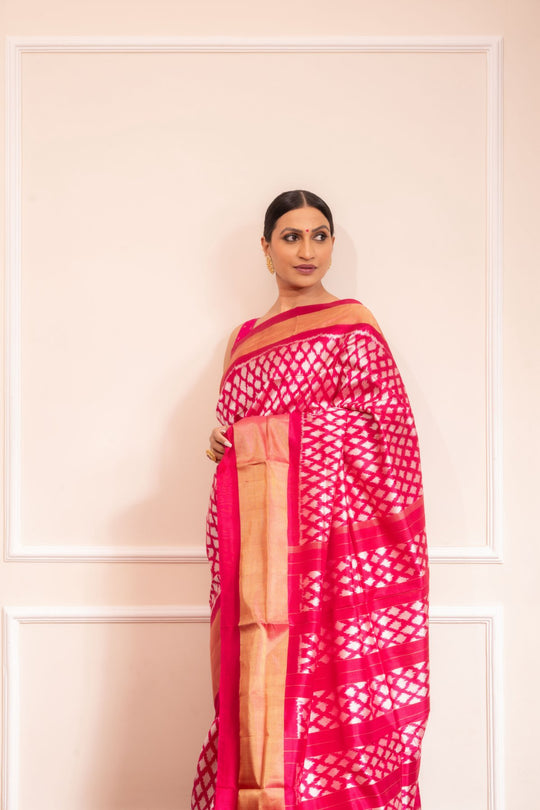 Playfully Pink - Handwoven Pochampally Silk Saree