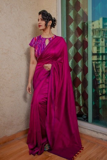 Aarya - Handloom Wine Colour Cotton Saree