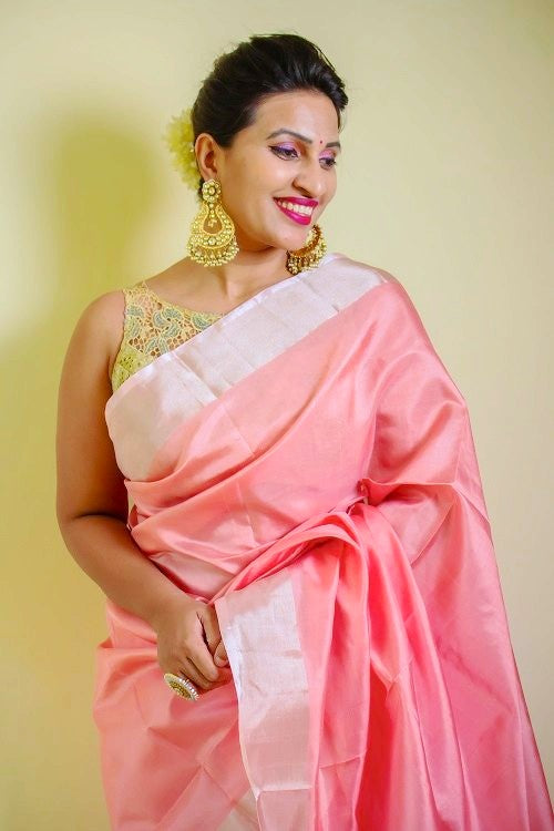 Flamingo Love - Pink Handwoven Uppada Silk