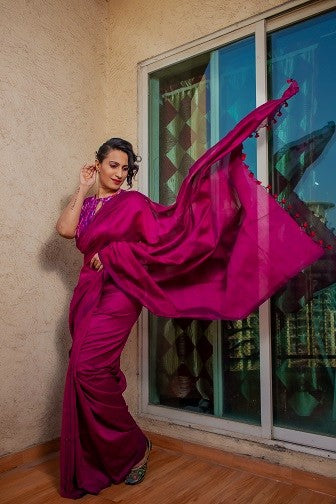 Aarya - Handloom Wine Colour Cotton Saree