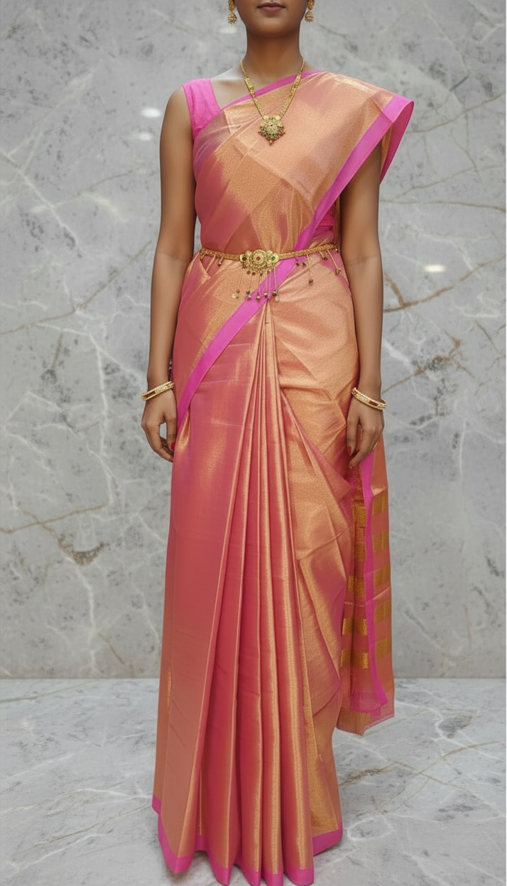 Rose Pink Tissue Cotton Saree