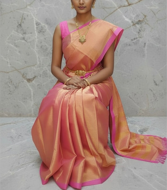 Rose Pink Tissue Cotton Saree