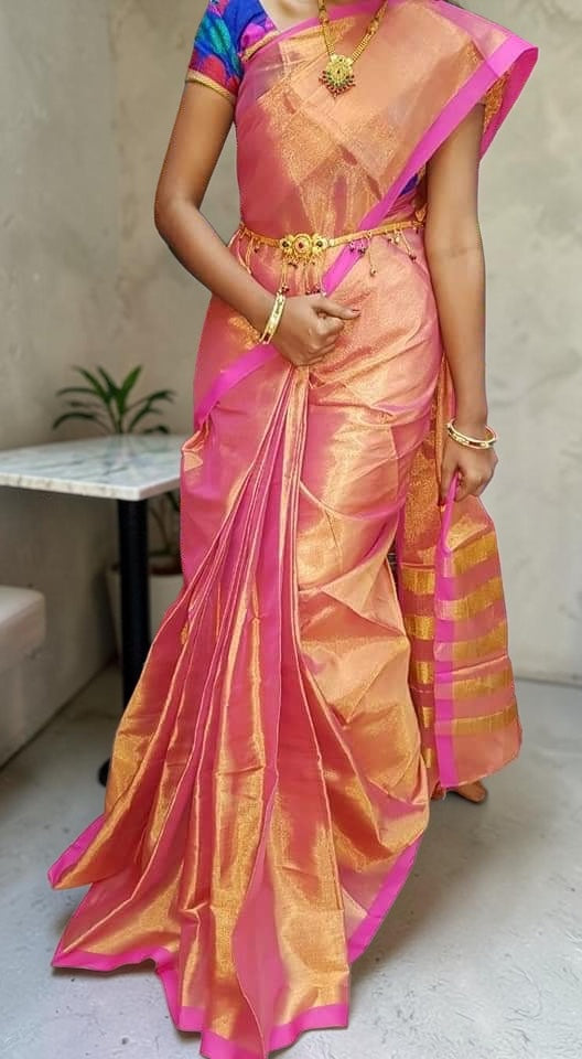 Rose Pink Tissue Cotton Saree