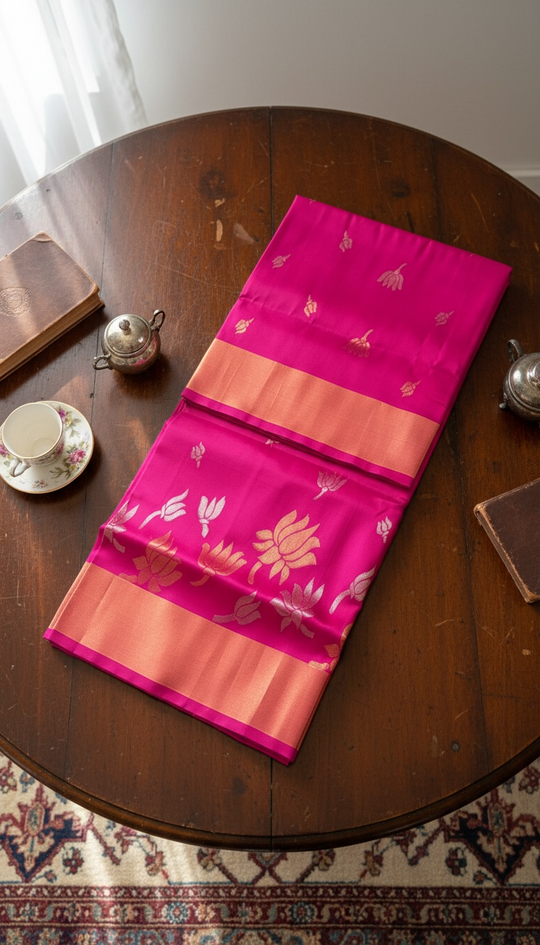 The Lotus Saree - Rani Pink Uppada Silk Saree