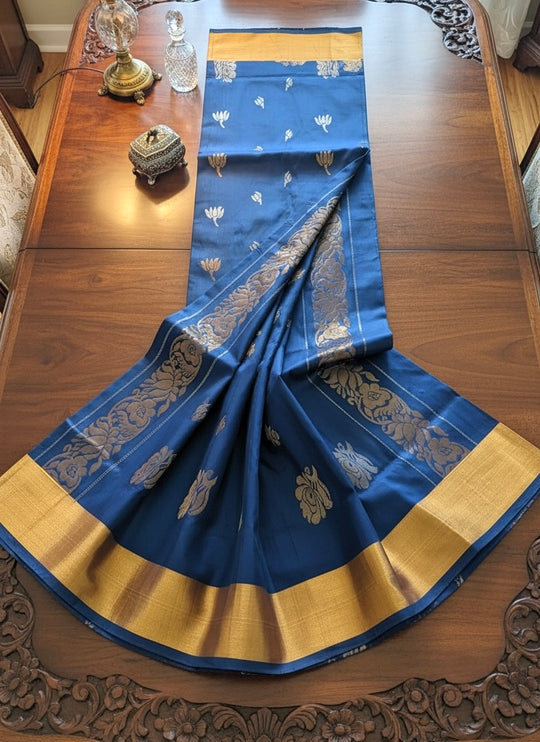 The Lotus Saree - Royal Azure Blue Uppada Silk Saree