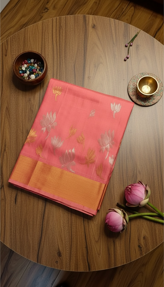 The Lotus Saree- Peach Pink Uppada Silk Saree