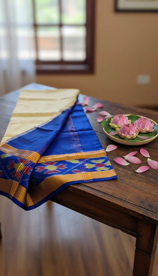 Vyoma - Blue and Cream Uppada Silk Saree