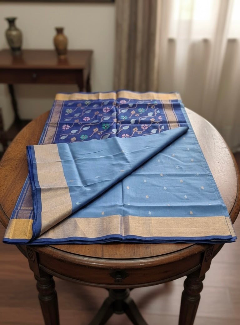 Ananda - Blue Handwoven Uppada Jamdani Silk Saree