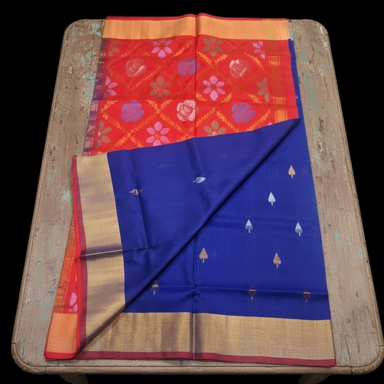 Lata - Blue Handwoven Uppada Jamdani Silk Saree