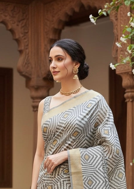 The Aztec Beauty - Silk Cotton Gold Foil Saree
