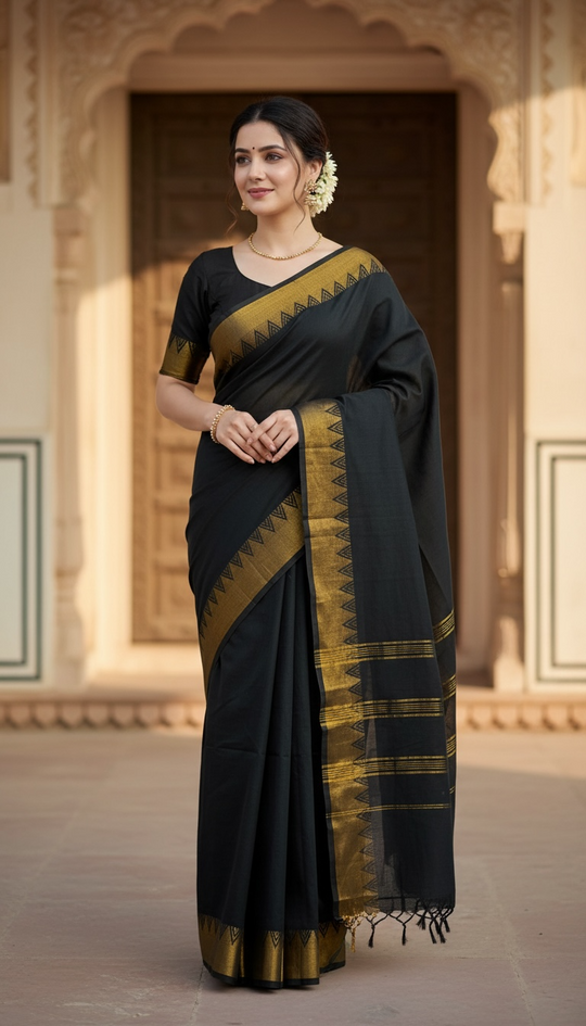 Power in Black- Cotton Saree