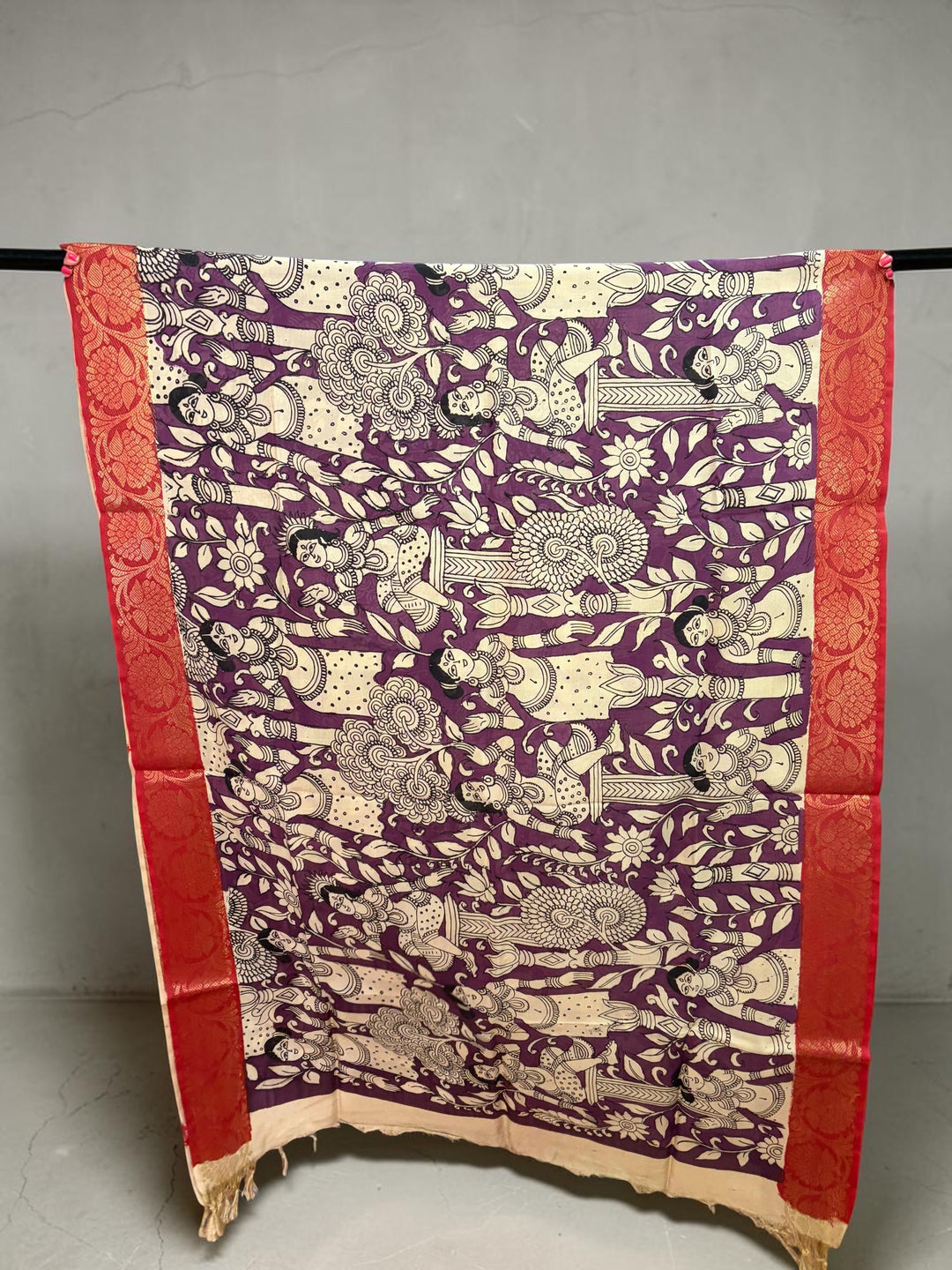 Sakhi - Violet Silk Handpainted Kalamkari Dupatta