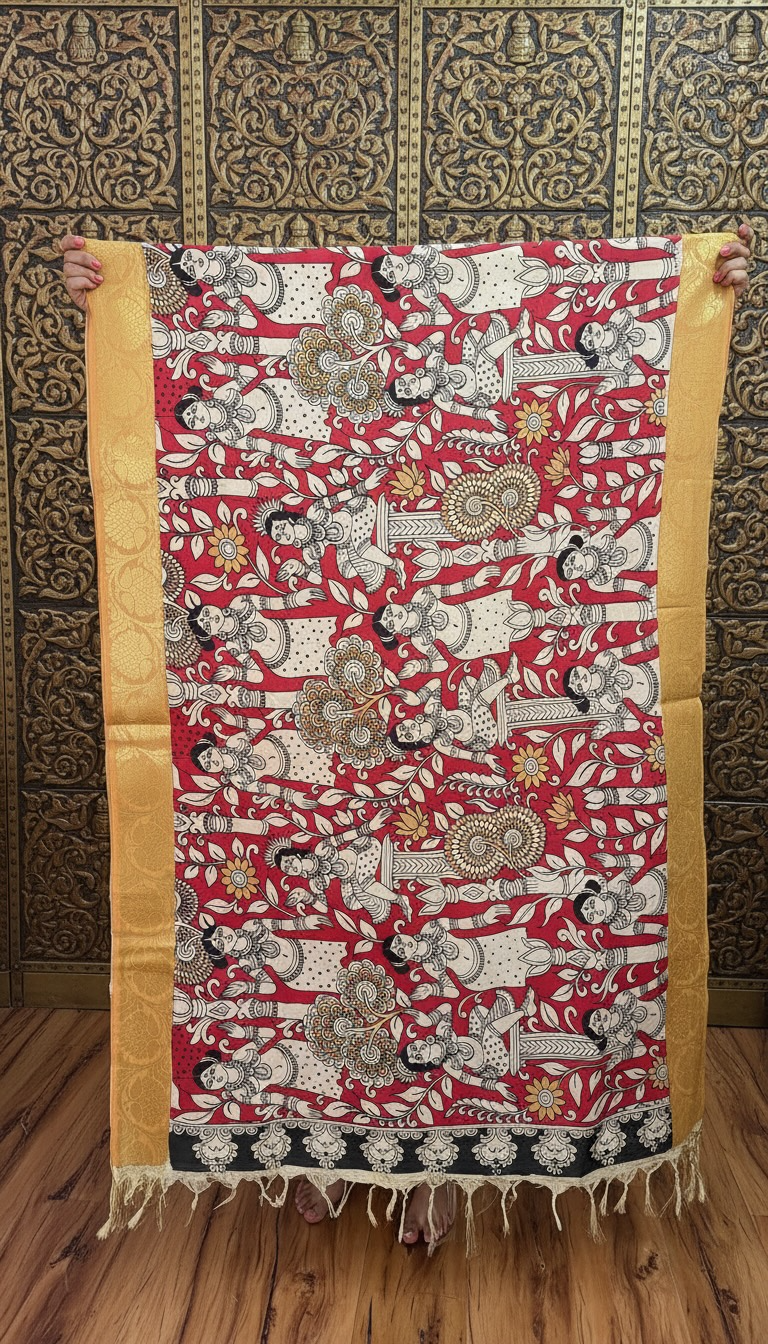 Sakhiya - Silk Handpainted Kalamkari Dupatta