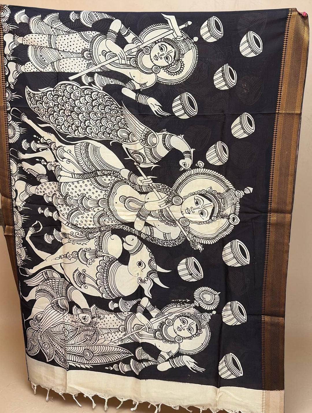 Nritta- Black and Cream Handpainted Kalamkari Dupatta