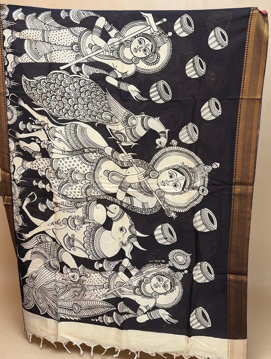 Nritta- Black and Cream Handpainted Kalamkari Dupatta