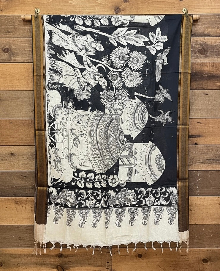 The Rustic Story- Handpainted Kalamkari Dupatta