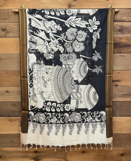 The Rustic Story- Handpainted Kalamkari Dupatta