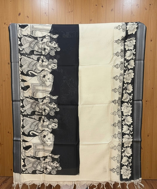 Two Worlds - Handpainted Kalamkari Dupatta