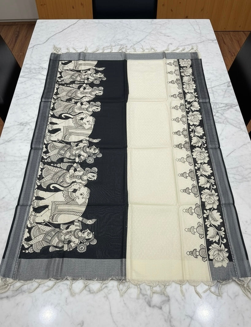 Two Worlds - Handpainted Kalamkari Dupatta