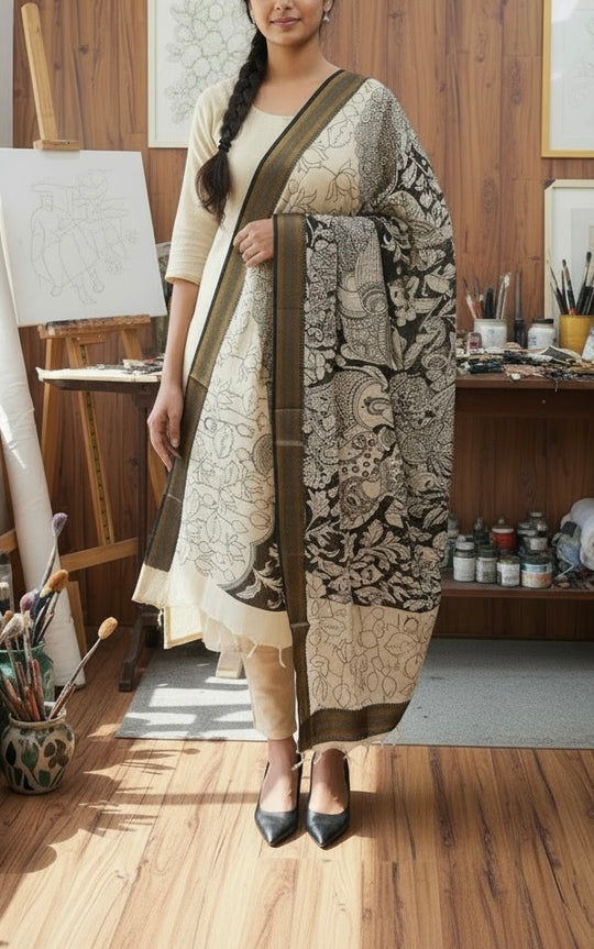 The Grand Art- Handpainted Kalamkari Dupatta