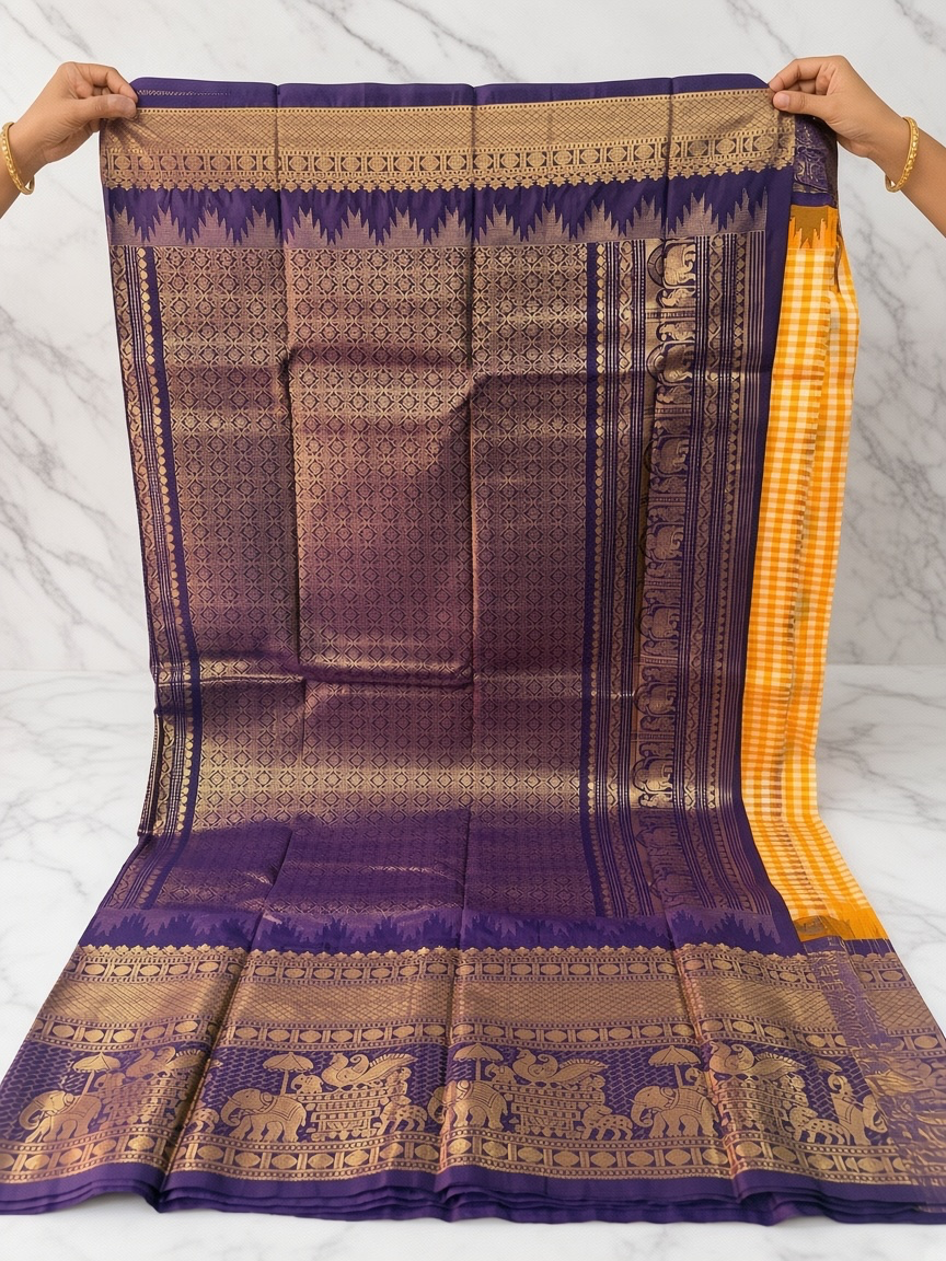 One Saree One Story - Yellow Purple Gadwal Silk Saree