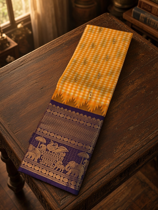 One Saree One Story - Yellow Purple Gadwal Silk Saree