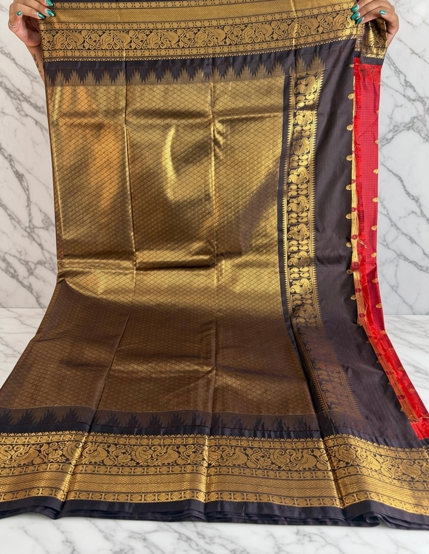 One Saree One Story - Red Gadwal Saree