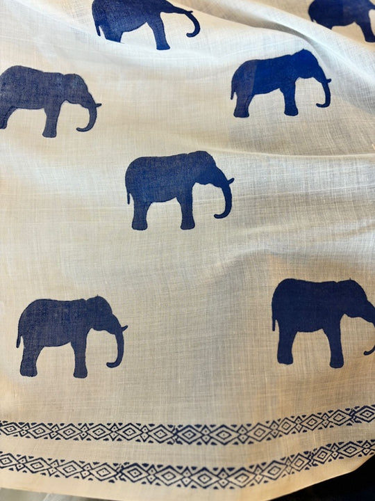 GajaGamini-Indigo Hand Block Elephant Print Cotton Saree