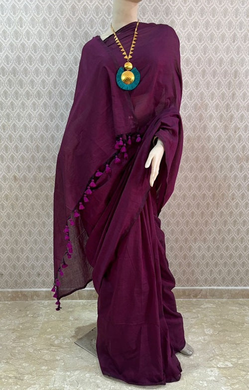 Jamuna - Handloom Plum Colour Cotton Saree