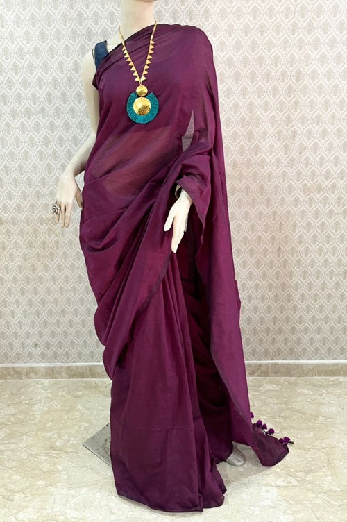 Jamuna - Handloom Plum Colour Cotton Saree