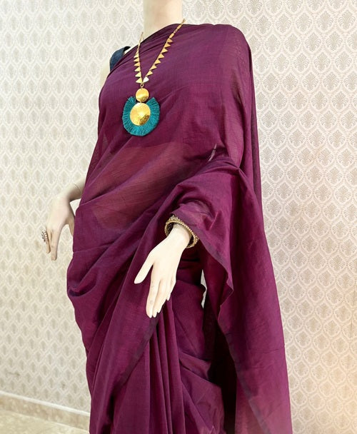 Jamuna - Handloom Plum Colour Cotton Saree